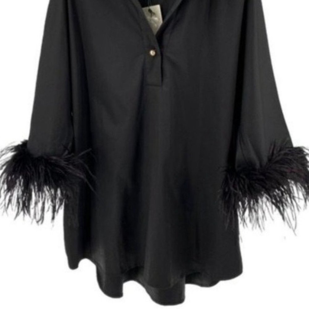 Tuckernuck | NEW Black Feather Willow Collared Women's Poplin Blouse Top Size L - Picture 7 of 13